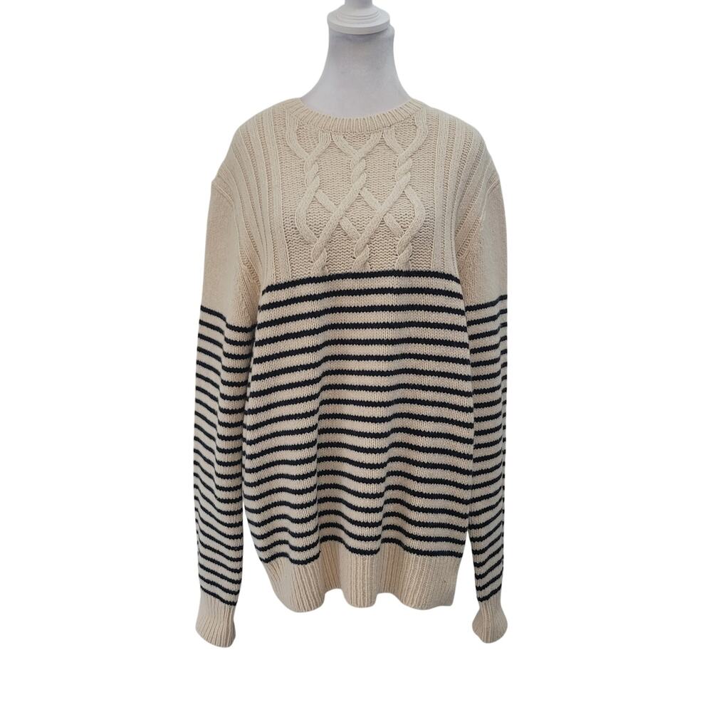 Tommy Hilfiger Size L Lambswool Striped‎ Cable Knit Crewneck Sweater